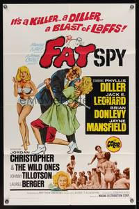 7k217 FAT SPY 1sh '66 artwork of Phyllis Diller & super sexy Jayne Mansfield, a killer diller!