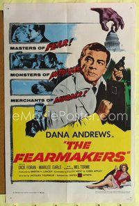 7k221 FEARMAKERS 1sh '58 Dana Andrews with gun, sexy Marilee Earle, Mel Torme, Jacques Tourneur