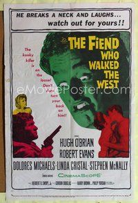 7k223 FIEND WHO WALKED THE WEST 1sh '58 don't turn your back on the killer with the baby face!