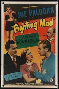 7k224 FIGHTING MAD 1sh '48 boxing Joe Kirkwood Jr. as Joe Palooka, Leon Errol!