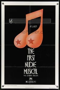 7k226 FIRST NUDIE MUSICAL 1sh '76 the ultimate take-off, unusual sexy music note artwork!