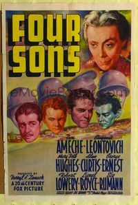 7k236 FOUR SONS 1sh '40 Don Ameche & his Czecho-German brothers in World War II!