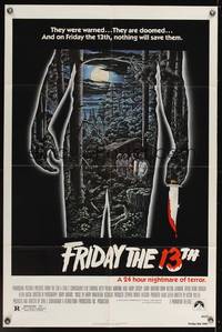 7k240 FRIDAY THE 13th 1sh '80 great Alex Ebel art, slasher horror classic, 24 hours of terror!