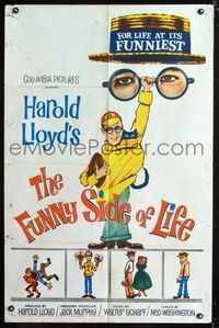 7k243 FUNNY SIDE OF LIFE 1sh '62 great wacky artwork of Harold Lloyd, compilation!