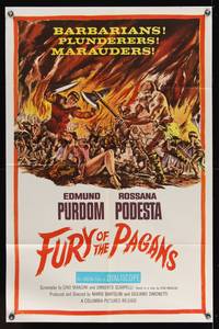 7k244 FURY OF THE PAGANS 1sh '62 La Furia dei Barbari, barbarians, plunderers, marauders!