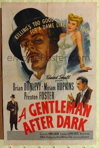 7k246 GENTLEMAN AFTER DARK 1sh '42 art of dapper Brian Donlevy & sexy Miriam Hopkins!