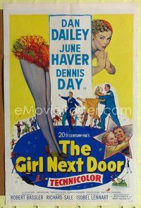 7k255 GIRL NEXT DOOR 1sh '53 artwork of Dan Dailey, sexy June Haver & Dennis Day all dancing!