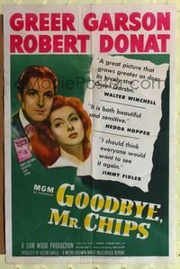 7k264 GOODBYE MR. CHIPS 1sh R47 dedicated teacher Robert Donat, pretty Greer Garson!