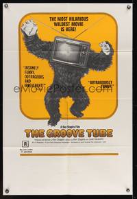 7k273 GROOVE TUBE 1sh '74 Chevy Chase, like TV's SNL, wild image of gorilla with television head!