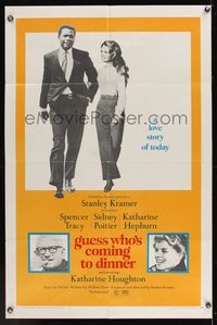 7k274 GUESS WHO'S COMING TO DINNER 1sh '67 Sidney Poitier, Spencer Tracy, Katharine Hepburn!