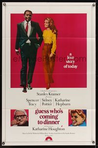 7k275 GUESS WHO'S COMING TO DINNER 1sh R70s Sidney Poitier, Spencer Tracy, Katharine Hepburn!