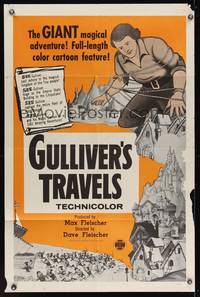 7k277 GULLIVER'S TRAVELS 1sh R60s classic cartoon by Dave Fleischer, great animation image!