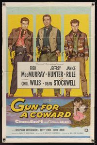 7k279 GUN FOR A COWARD 1sh '56 art of cowboys Fred MacMurray, Jeffrey Hunter & Dean Stockwell!