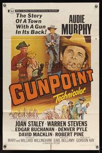 7k281 GUNPOINT 1sh '66 Audie Murphy in the story of a town with a gun in its back!