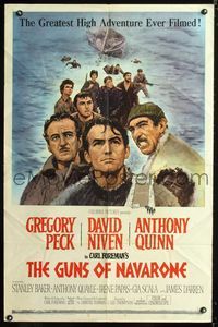 7k282 GUNS OF NAVARONE 1sh '61 Gregory Peck, David Niven & Anthony Quinn by Howard Terpning!