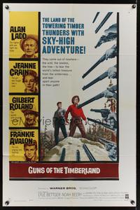 7k283 GUNS OF THE TIMBERLAND 1sh '60 Alan Ladd, Jeanne Crain, first Frankie Avalon!