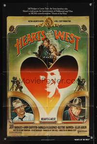 7k293 HEARTS OF THE WEST 1sh '75 art of Hollywood cowboy Jeff Bridges by Richard Hess!