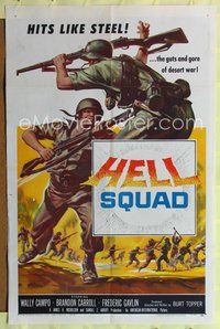 7k295 HELL SQUAD 1sh '58 it hits like steel, the guts & gore of desert war, cool artwork!