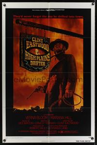 7k299 HIGH PLAINS DRIFTER 1sh '73 great art of Clint Eastwood holding gun & whip!