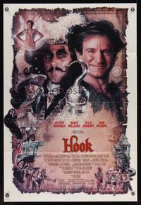 7k305 HOOK DS 1sh '91 artwork of pirate Dustin Hoffman & Robin Williams by Drew Struzan!