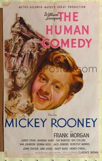 7k310 HUMAN COMEDY style C 1sh '43 artwork of Mickey Rooney & Butch Jenkins, from Saroyan story!