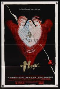 7k311 HUNGER 1sh '83 art of vampire Catherine Deneuve, rocker David Bowie & Susan Sarandon!