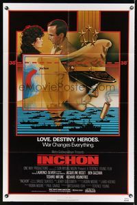 7k325 INCHON 1sh '82 Laurence Olivier, Jacqueline Bisset, Dan Long military art!