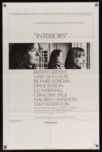 7k327 INTERIORS style B 1sh '78 Woody Allen, Diane Keaton, Mary Beth Hurt, Kristin Griffith