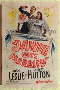 7k336 JANIE GETS MARRIED 1sh '46 Joan Leslie, Robert Hutton, Edward Arnold, wedding art!