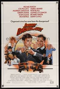 7k343 JOHNNY DANGEROUSLY 1sh '84 Drew Struzan art of gangsters Michael Keaton & Joe Piscopo!