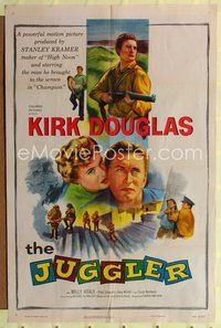 7k346 JUGGLER 1sh '53 Jewish concentration camp survivor Kirk Douglas is on the run from his past!