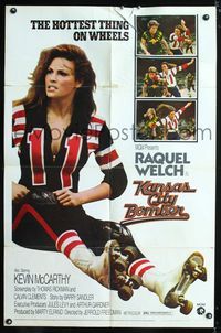 7k349 KANSAS CITY BOMBER 1sh '72 sexy roller derby girl Raquel Welch, the hottest thing on wheels!