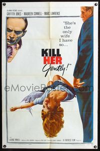 7k352 KILL HER GENTLY 1sh '58 English noir, cool image of victim, the suspense is killing!