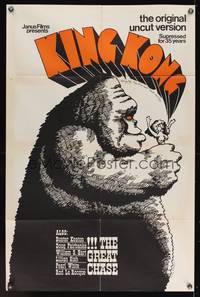 7k362 KING KONG/GREAT CHASE 1sh '68 action double-bill, art of giant w/topless woman!