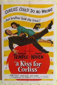 7k363 KISS FOR CORLISS 1sh '49 great romantic art of of Shirley Temple & David Niven!