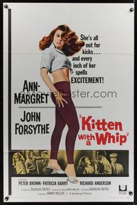 7k366 KITTEN WITH A WHIP 1sh '64 John Forsythe, great full-length art of sexy Ann-Margret!