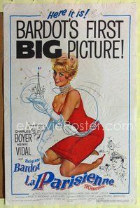 7k374 LA PARISIENNE 1sh '58 you've never seen sexy Brigitte Bardot like this, in boudoirs & biknis