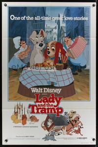 7k375 LADY & THE TRAMP 1sh R80 Walt Disney romantic canine dog classic cartoon!