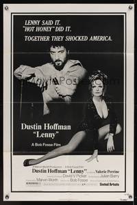 7k392 LENNY style B 1sh '74 Dustin Hoffman as Lenny Bruce at microphone w/sexy Valerie Perrine!