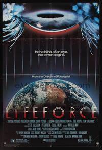 7k399 LIFEFORCE 1sh '85 Tobe Hooper directed, sexy space vampire, cool sci-fi art!