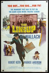 7k402 LINEUP 1sh '58 Don Siegel classic film noir, great image of Eli Wallach running with gun!