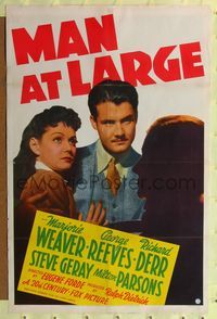 7k423 MAN AT LARGE 1sh '41 FBI agent George Reeves gets Marjorie Weaver & stops German spies!