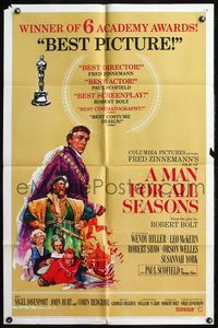 7k424 MAN FOR ALL SEASONS style C 1sh '67 Paul Scofield, Robert Shaw, Best Picture Academy Award!