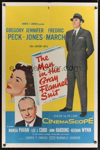 7k426 MAN IN THE GRAY FLANNEL SUIT style B 1sh '56 Gregory Peck, Jennifer Jones, Fredric March!