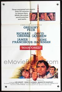 7k439 MAROONED style C 1sh '69 Gregory Peck, Gene Hackman, Richard Crenna, David Janssen