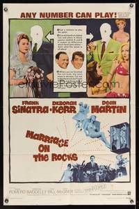 7k441 MARRIAGE ON THE ROCKS 1sh '65 Frank Sinatra, sexy bride Deborah Kerr & Dean Martin!