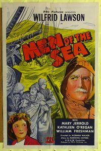 7k455 MEN OF THE SEA 1sh '44 Noman Walker directed, cool seafaring art!