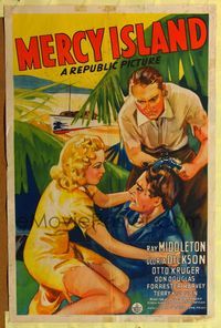 7k456 MERCY ISLAND 1sh '41 art of Ray Middleton, Gloria Dickson & Otto Kruger on tropical island!