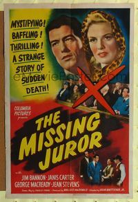 7k470 MISSING JUROR 1sh '44 directed by Budd Boetticher, Jim Bannon & sexy Janis Carter!