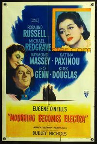 7k483 MOURNING BECOMES ELECTRA style B 1sh '48 Rosalind Russell & her mother love the same man!